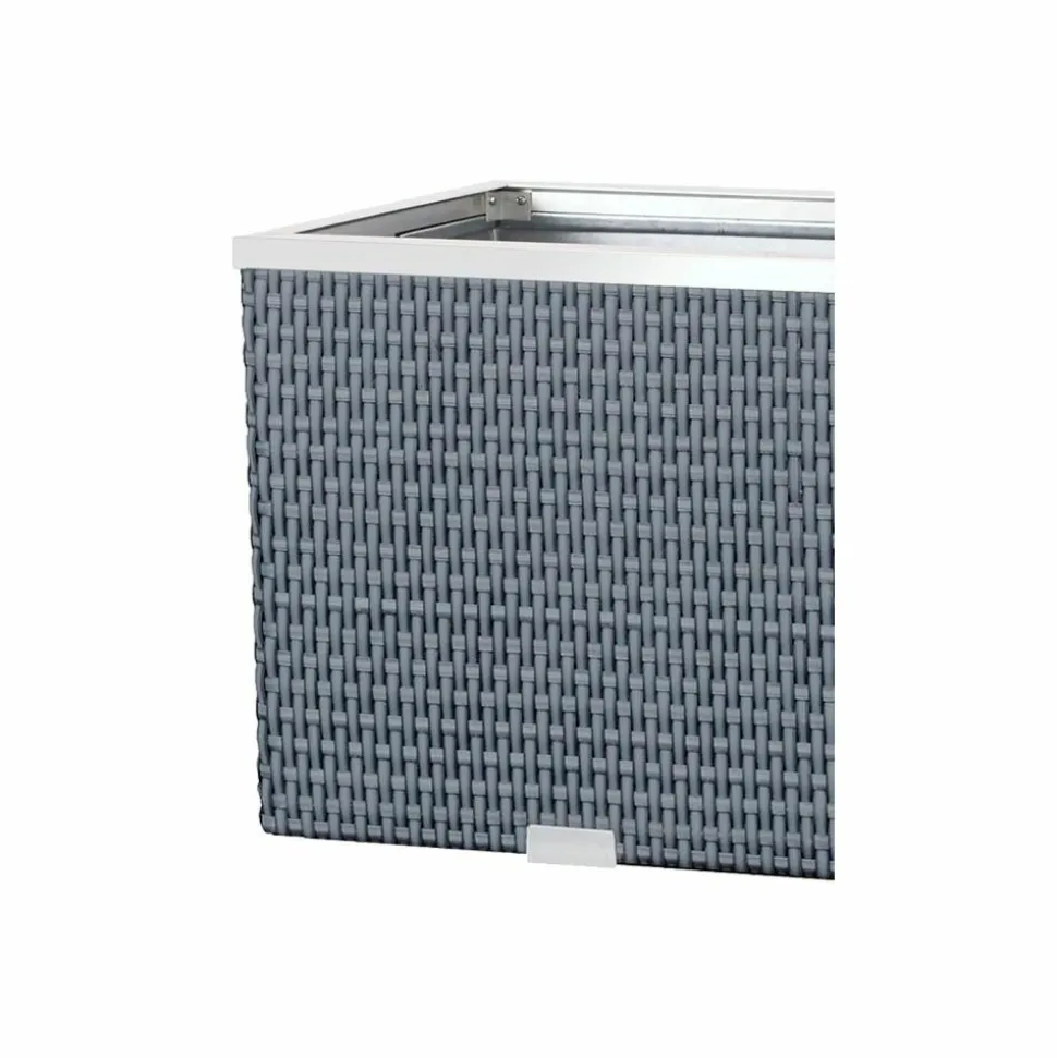 RATTAN ART - Jardinière en résine tressée avec cadre en aluminium 98 x 25 x 34 cm gris clair