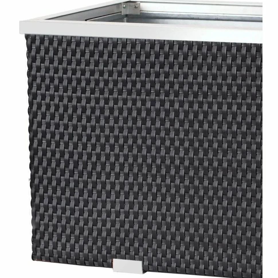 RATTAN ART - Jardinière en résine tressée avec cadre en aluminium 98 x 25 x 34 cm noir