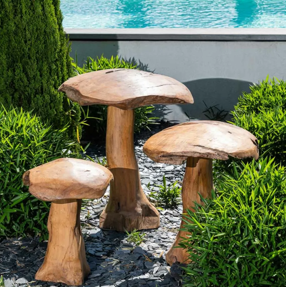 Set champignons en teck deco jardin