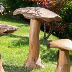 Set champignons en teck deco jardin