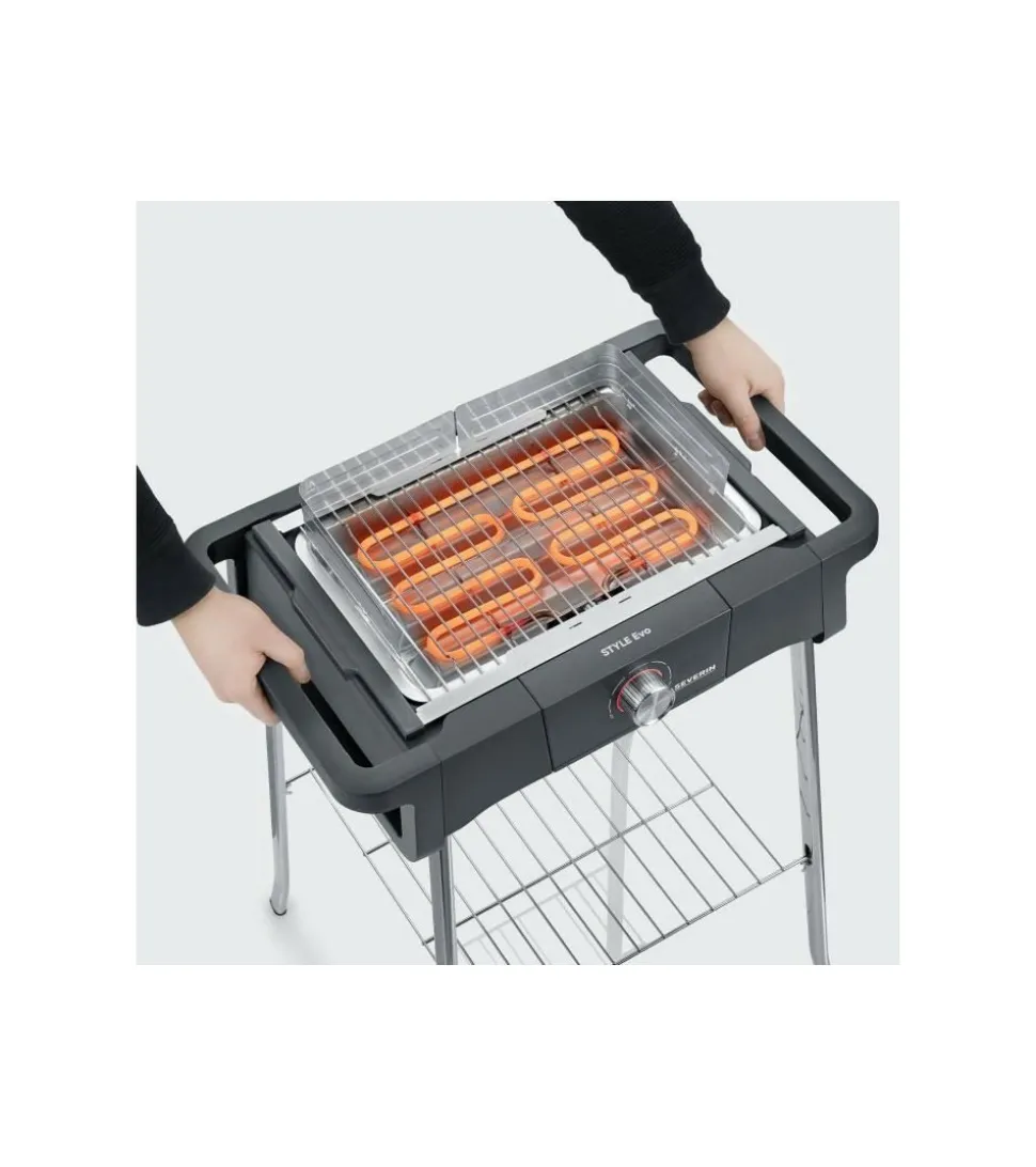 SEVERIN - Pg8124 barbecue sur pieds 2500w style evo s - 0° a 350° en 10mn - bac a eau réducteur de fumée et d'odeurs - pare-ve