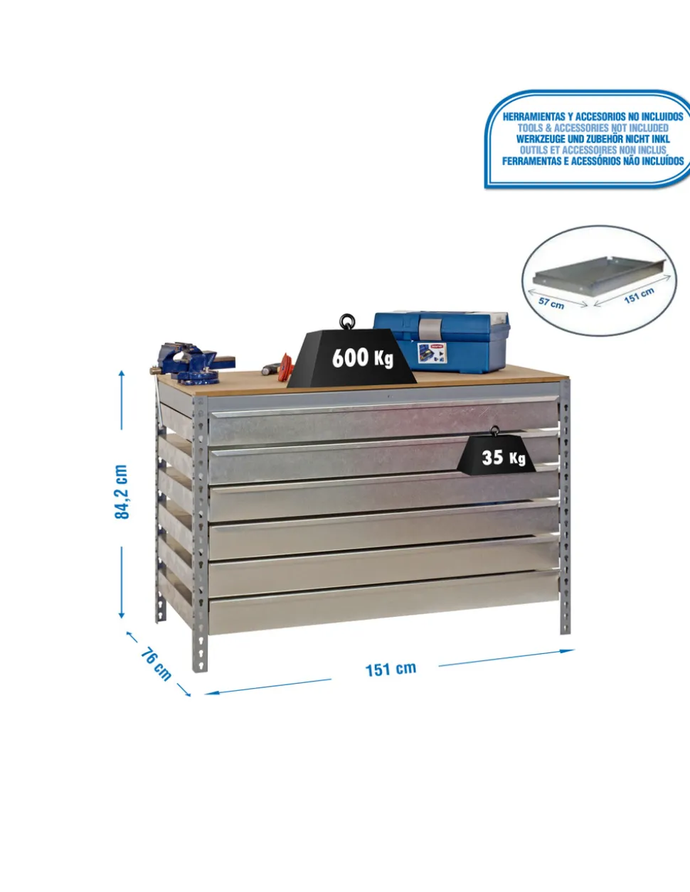 SIMONRACK - Etabli simonwork bt5 box6 1500 gris/bois - 842x1510x760 600kg - simonrack