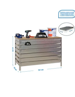 SIMONRACK - Etabli simonwork bt5 box6 1500 galva/bois - 842x1510x760 600kg - simonrack