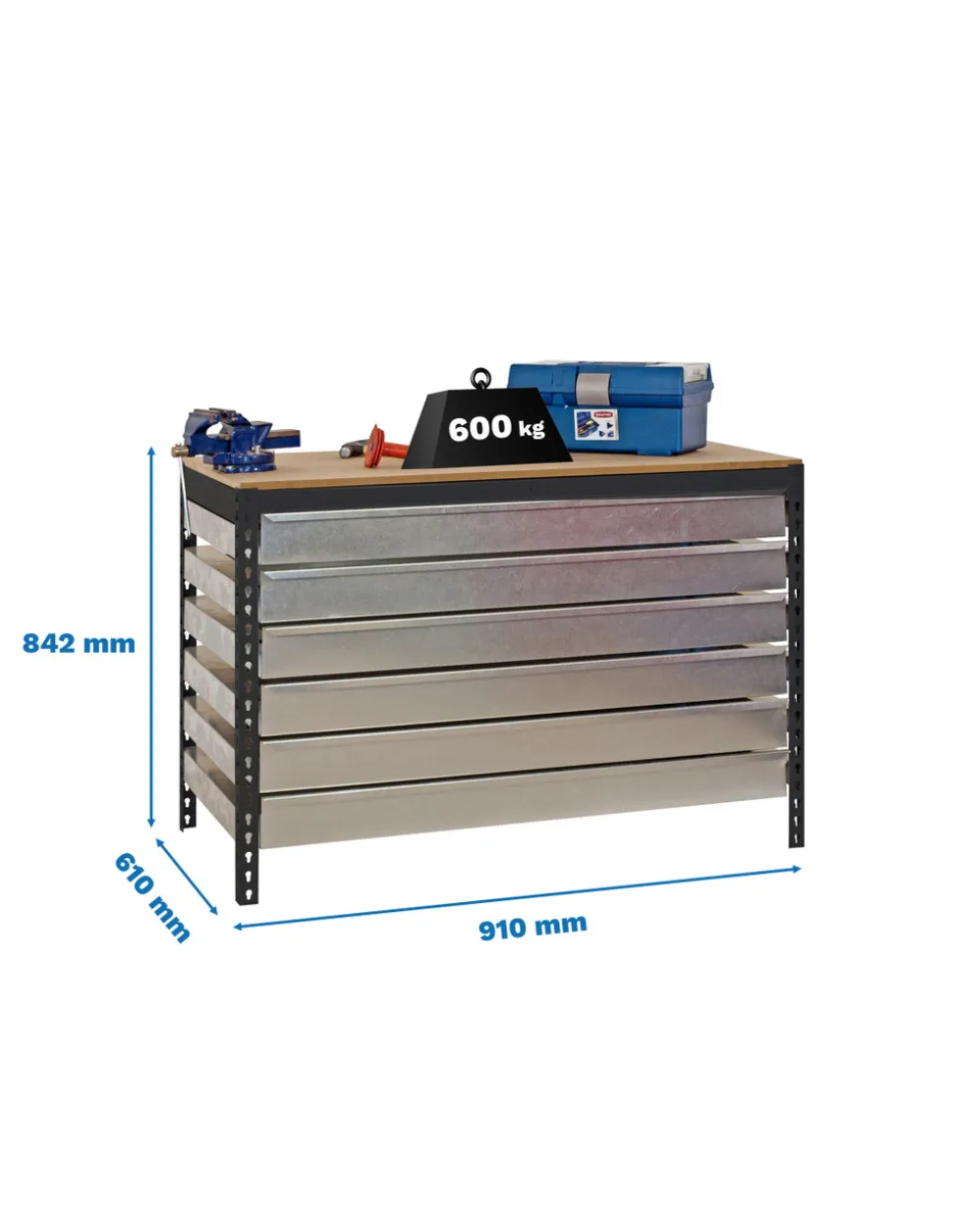 SIMONRACK - Etabli simonwork bt5 box6 900 antracite/bois - 842x910x610 600kg - simonrack