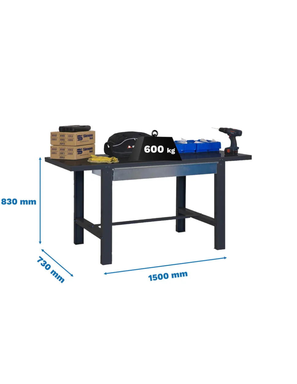 SIMONRACK - Etabli simonwork bt6l metal 1box 1500x735 antracite - 830x1500x730 600kg - simonrack