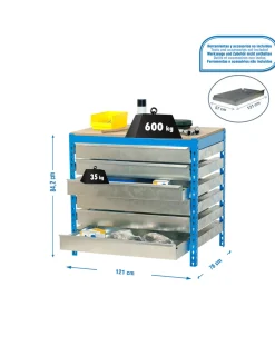 SIMONRACK - Etabli simonwork bt5 box6 1200 bleu/bois - 842x1210x760 600kg - simonrack
