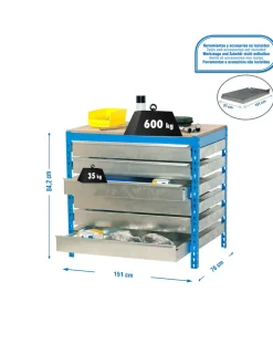 SIMONRACK - Etabli simonwork bt5 box6 1500 bleu/bois - 842x1510x760 600kg - simonrack