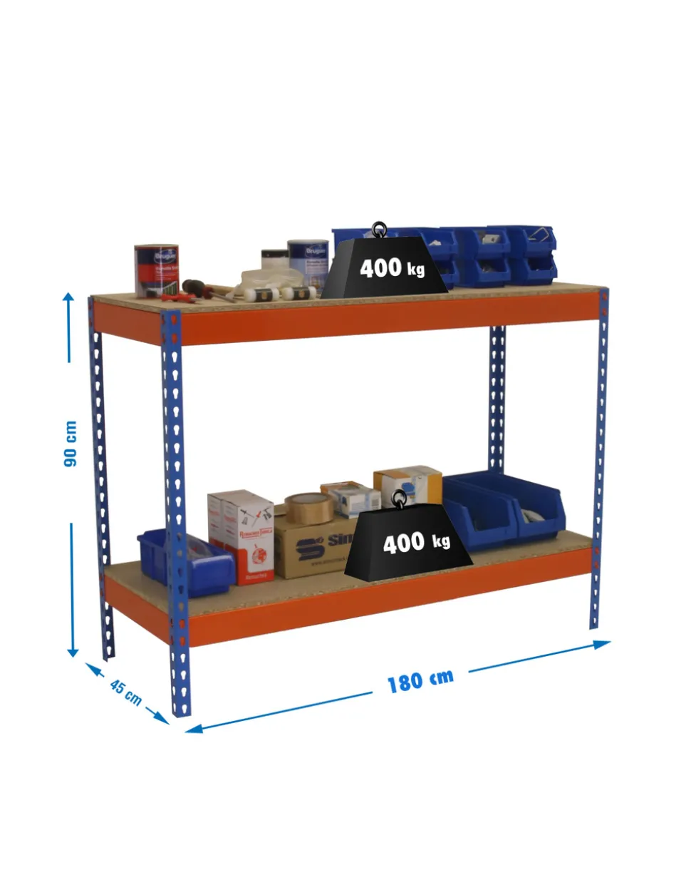SIMONRACK - Etagère basse banc de travail simonwork basic 2 901845-2 bleu/orange/bois - 900x1800x450 400kg - simonrack