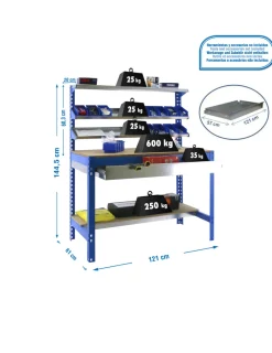 SIMONRACK - Etagère basse banc de travail simonwork bt1 box 1200 bleu/bois - 1445x1210x610 600kg - simonrack