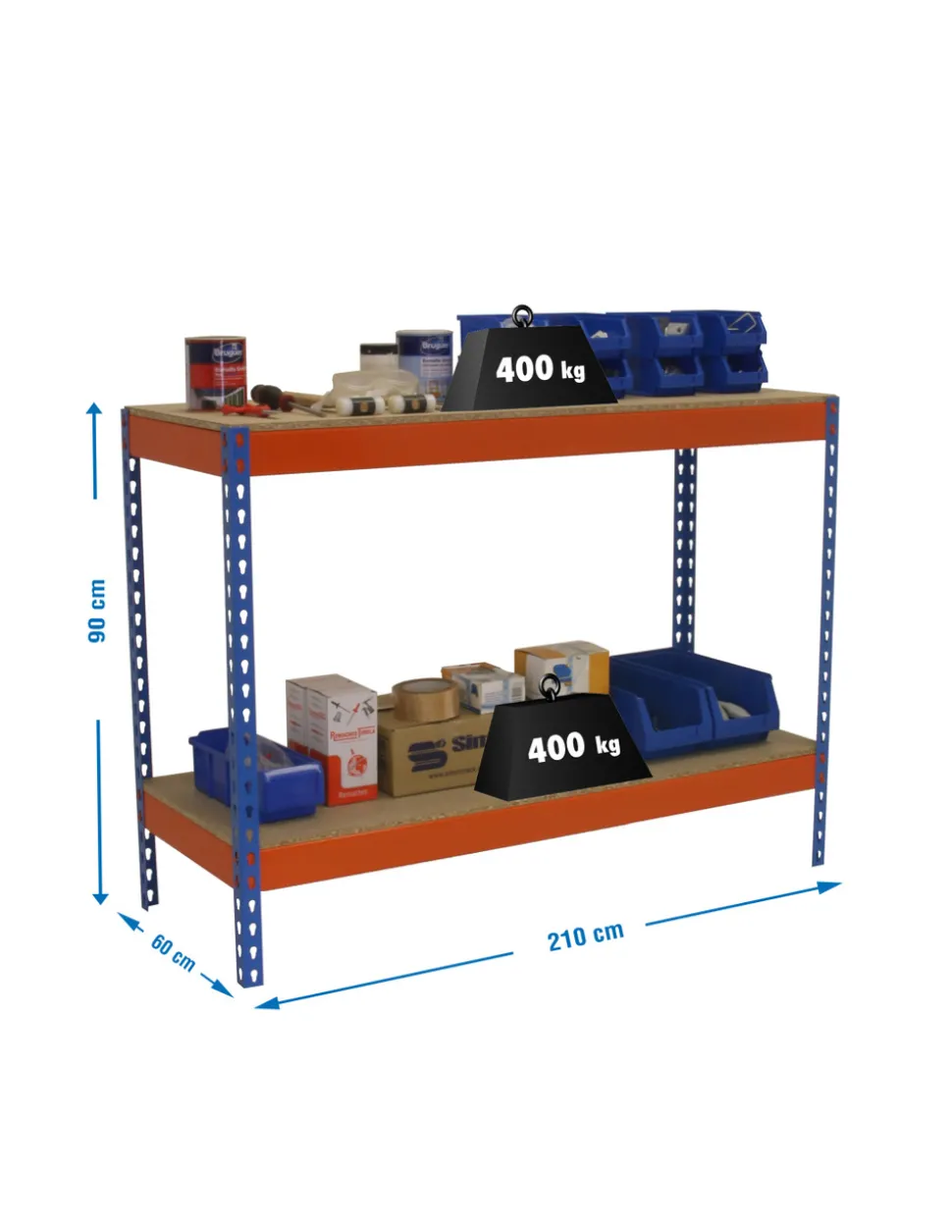 SIMONRACK - Etagère basse banc de travail simonwork basic 2 902160-2 bleu/orange/bois - 900x2100x600 400kg - simonrack