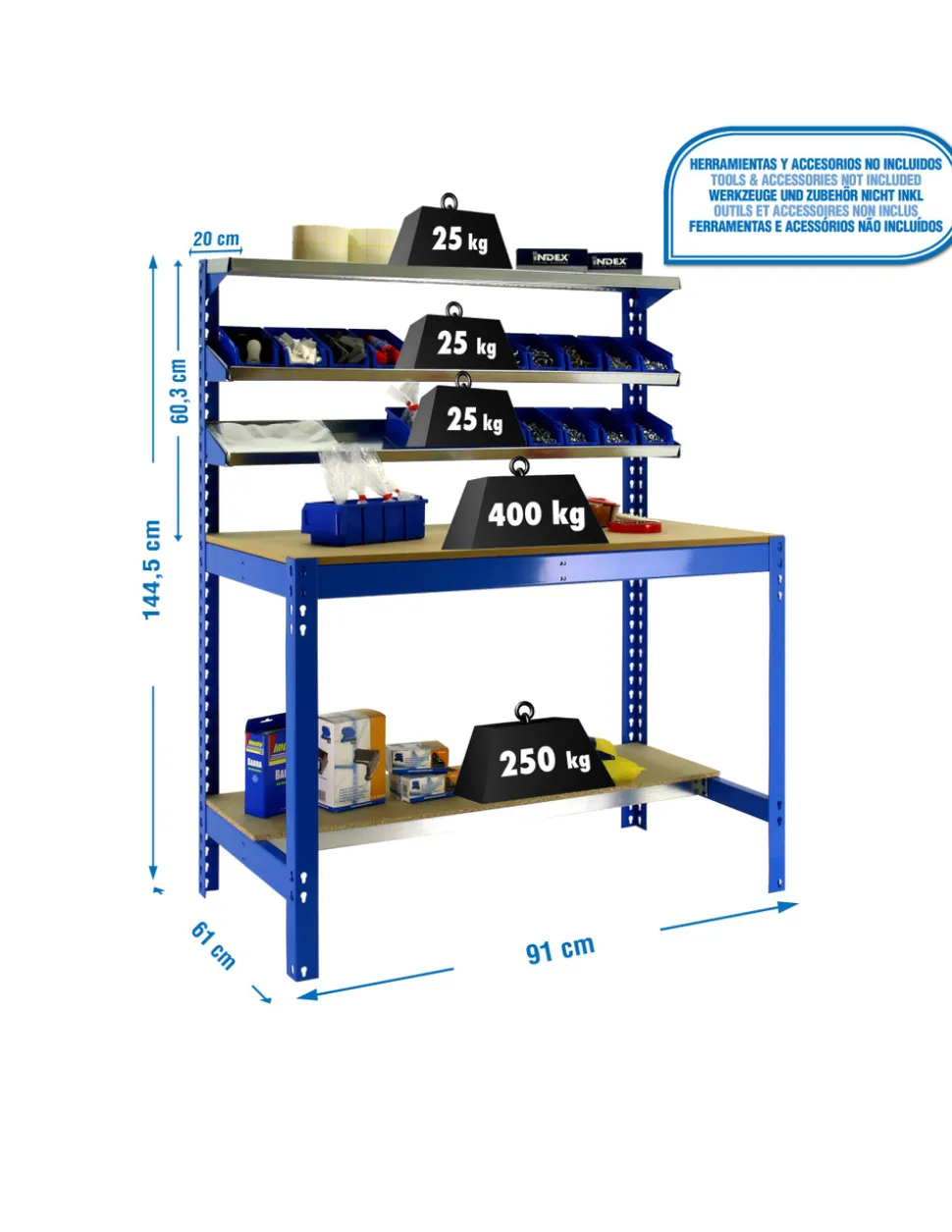 SIMONRACK - Etagère basse banc de travail simonwork bt1 900 bleu/bois - 1445x910x610 400kg - simonrack