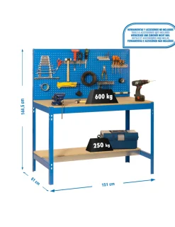 SIMONRACK - Etagère basse banc de travail simonwork bt2 1500 bleu/bois - 1445x1510x610 600kg - simonrack