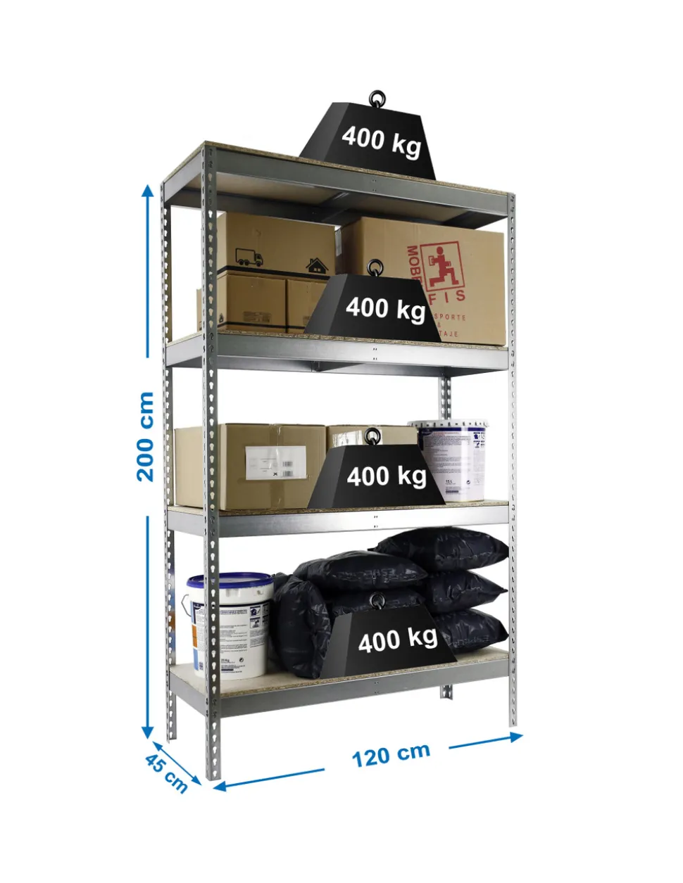 SIMONRACK - Etagère charge lourde ecoforte 1204-4 chipboard galva/bois - 2000x1200x450 400kg - simonrack