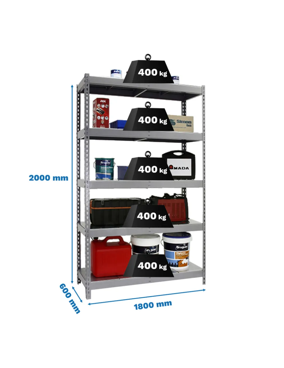 SIMONRACK - Etagère charge lourde ecoforte 1806-5 metal galva/galva - 2000x1800x600 400kg - simonrack