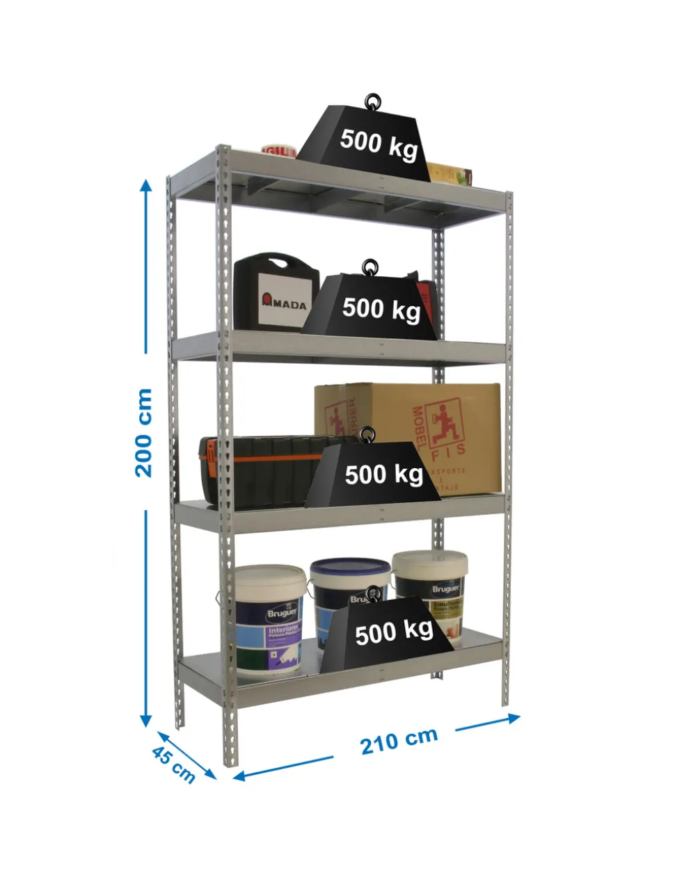 SIMONRACK - Etagère charge lourde simonforte 2104-4 metal galva/galva - 2000x2100x450 500kg - simonrack