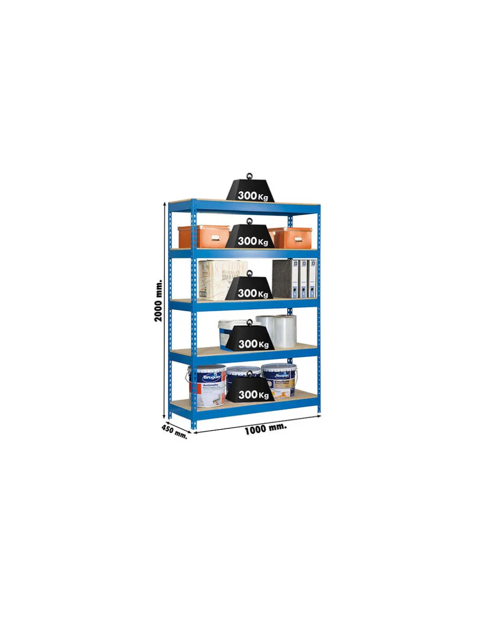 SIMONRACK - Etagère charge lourde bricoforte 1004-5 chipboard bleu/bois - 2000x1000x450 300kg - simonrack