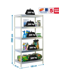 SIMONRACK - Etagère charge lourde bricoforte 1004-5 metal galva/galva - 2000x1000x450 300kg - simonrack