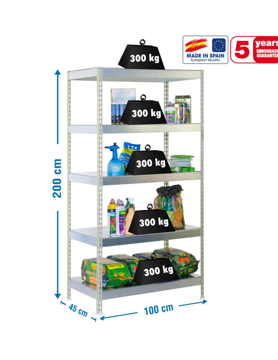 SIMONRACK - Etagère charge lourde bricoforte 1004-5 metal galva/galva - 2000x1000x450 300kg - simonrack