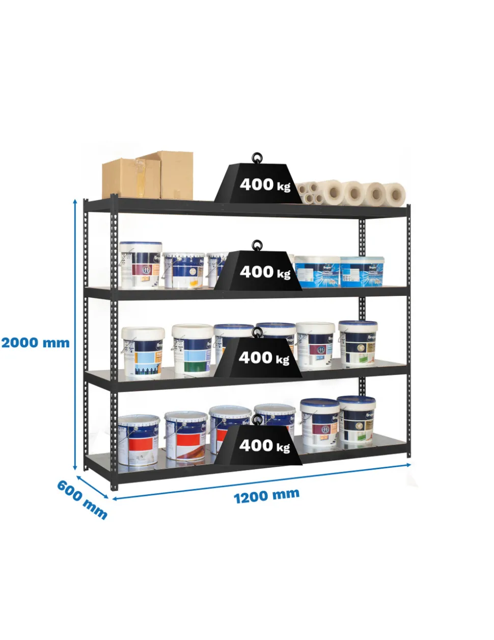 SIMONRACK - Etagère charge lourde ecoforte 1206-4 metal antracite/galva - 2000x1200x600 400kg - simonrack