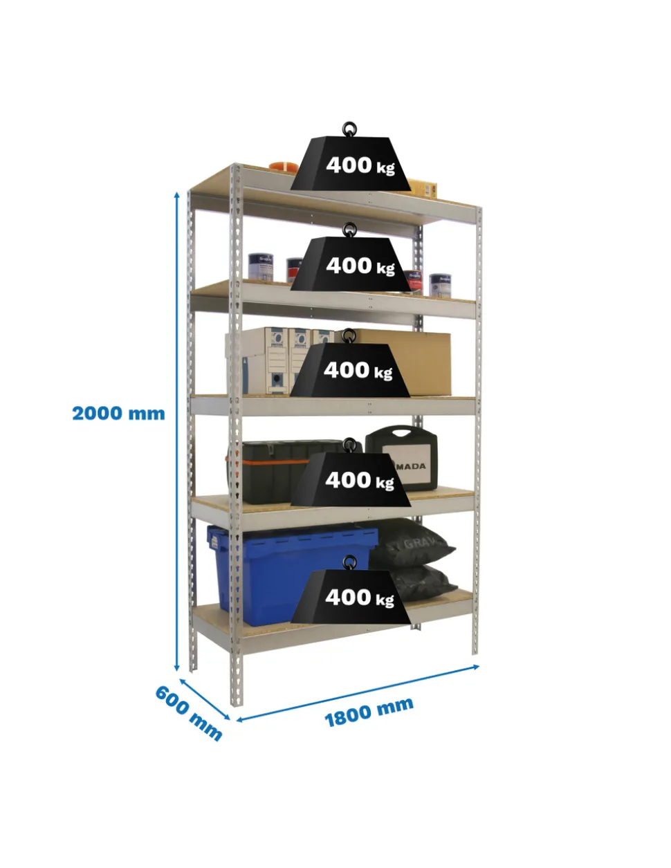 SIMONRACK - Etagère charge lourde ecoforte 1806-5 chipboard galva/bois - 2000x1800x600 400kg - simonrack