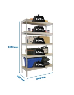 SIMONRACK - Etagère charge lourde simonforte 1806-5 chipboard galva/bois - 2000x1800x600 600kg - simonrack