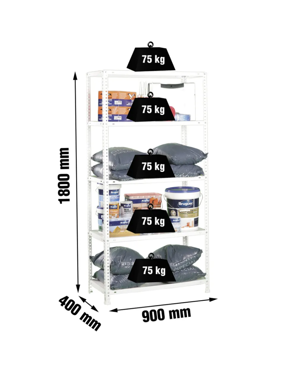 SIMONRACK - Etagère légère métallique avec vis advantage 5/400 blanc - 1800x900x400 75kg - simonrack