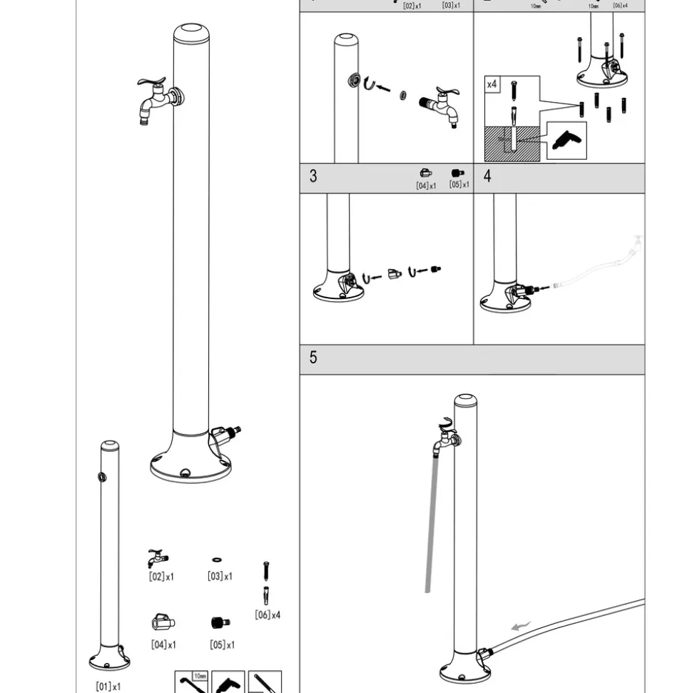 SINED - Fontaine de jardin noire en aluminium avec raccords pour montage facile