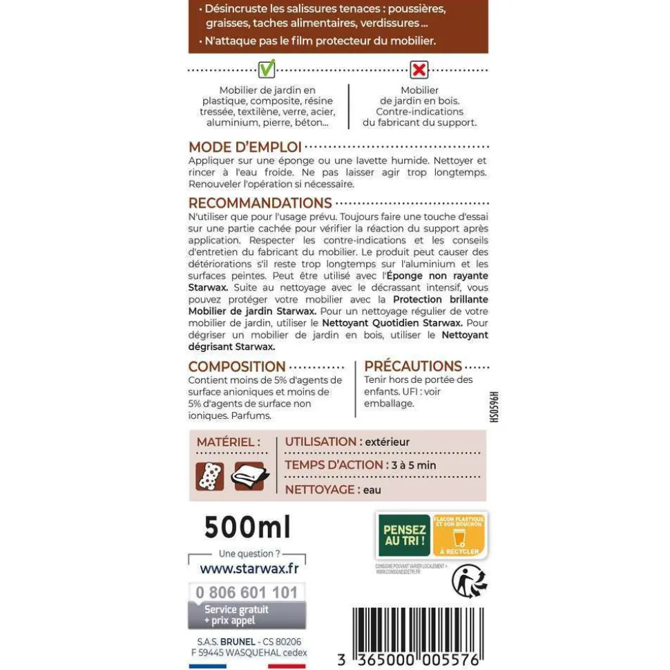 STARWAX - Decrassant intensif mobilier de jardin 500ml