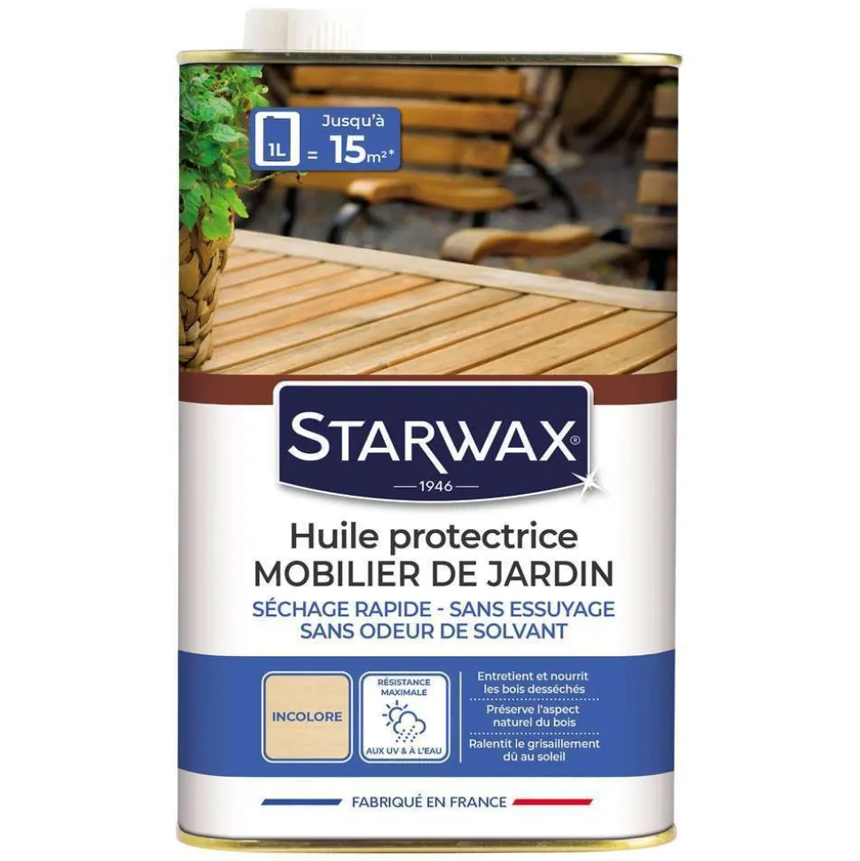 STARWAX - Huile protectrice pour mobilier de jardin 1 L Incolore