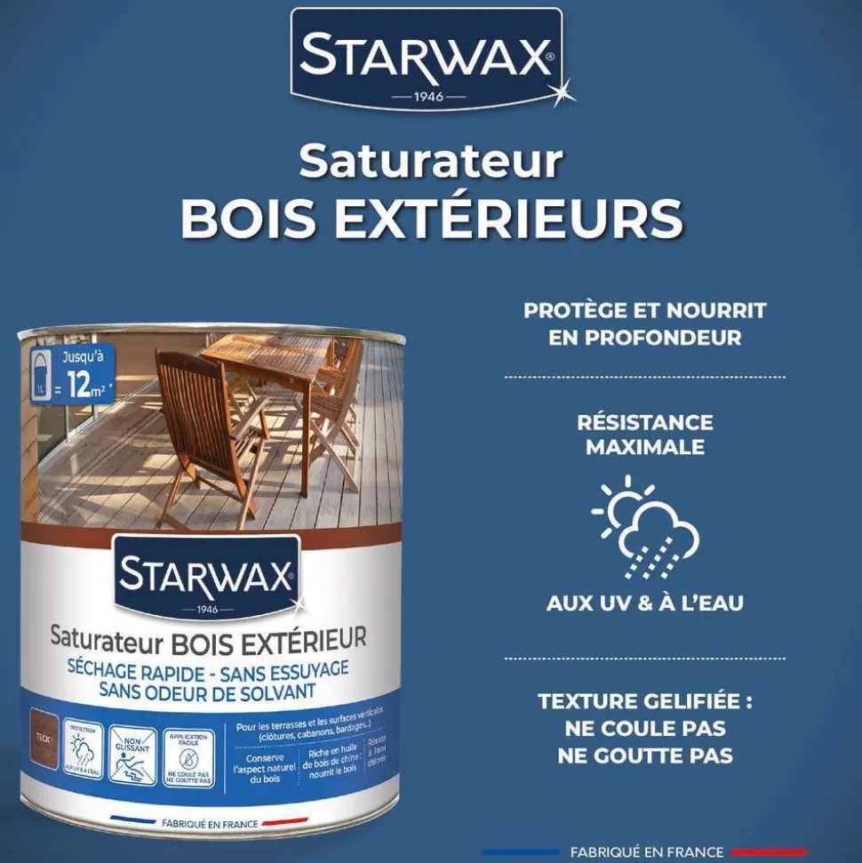 STARWAX - Saturateur en phase aqueuse pour bois coloris Teck 1L