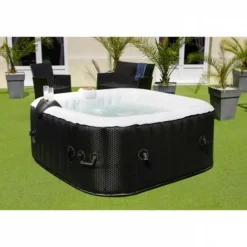 SUNSPA - Spa gonflable - ac02 - 185 x 65 cm - 6 places - carré (livré avec filtre, cadenas, tapis de sol et couverture)