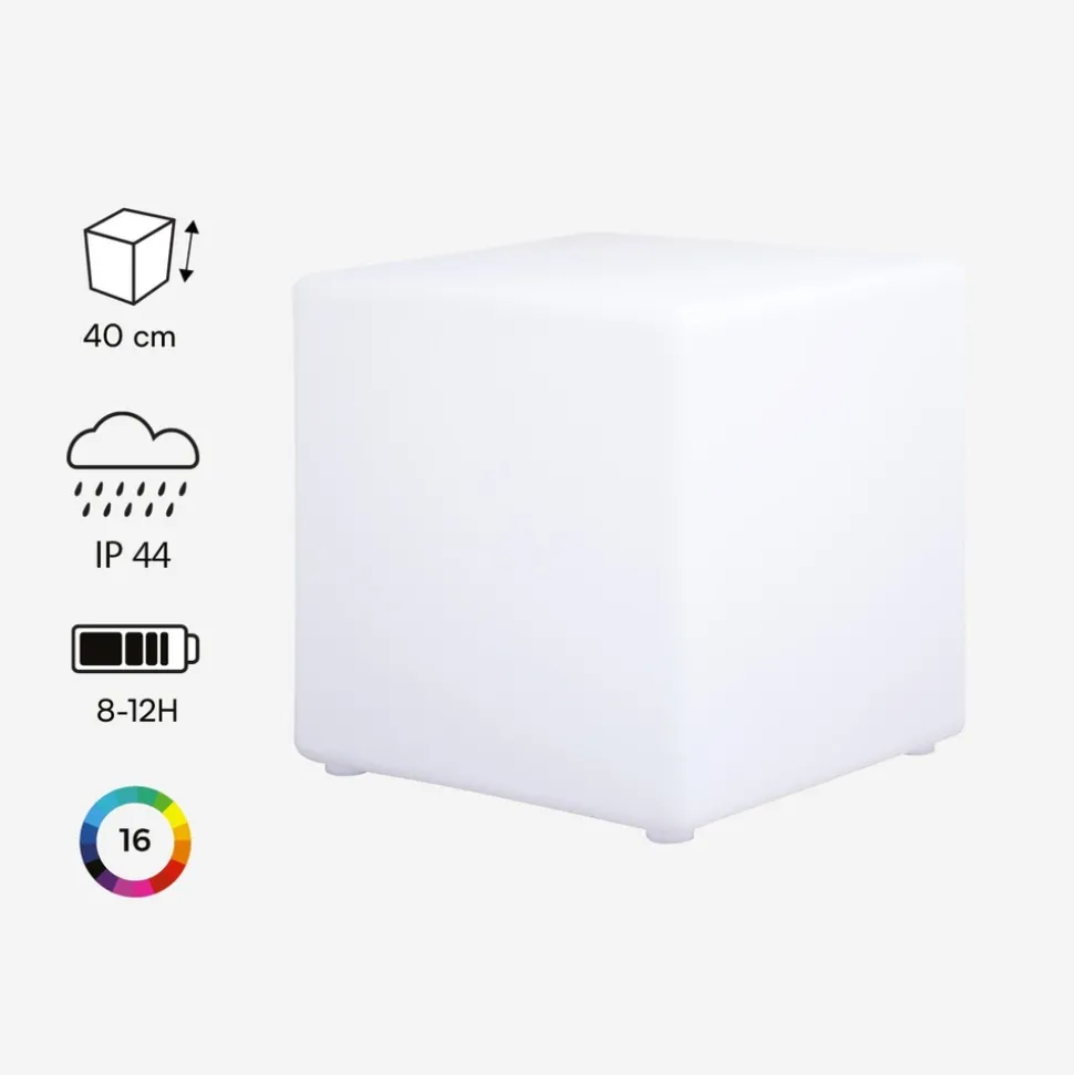 SWEEEK - Cube led 40cm - cube décoratif lumineux. 16 couleurs. 40cm. Rechargeable. Télécommande