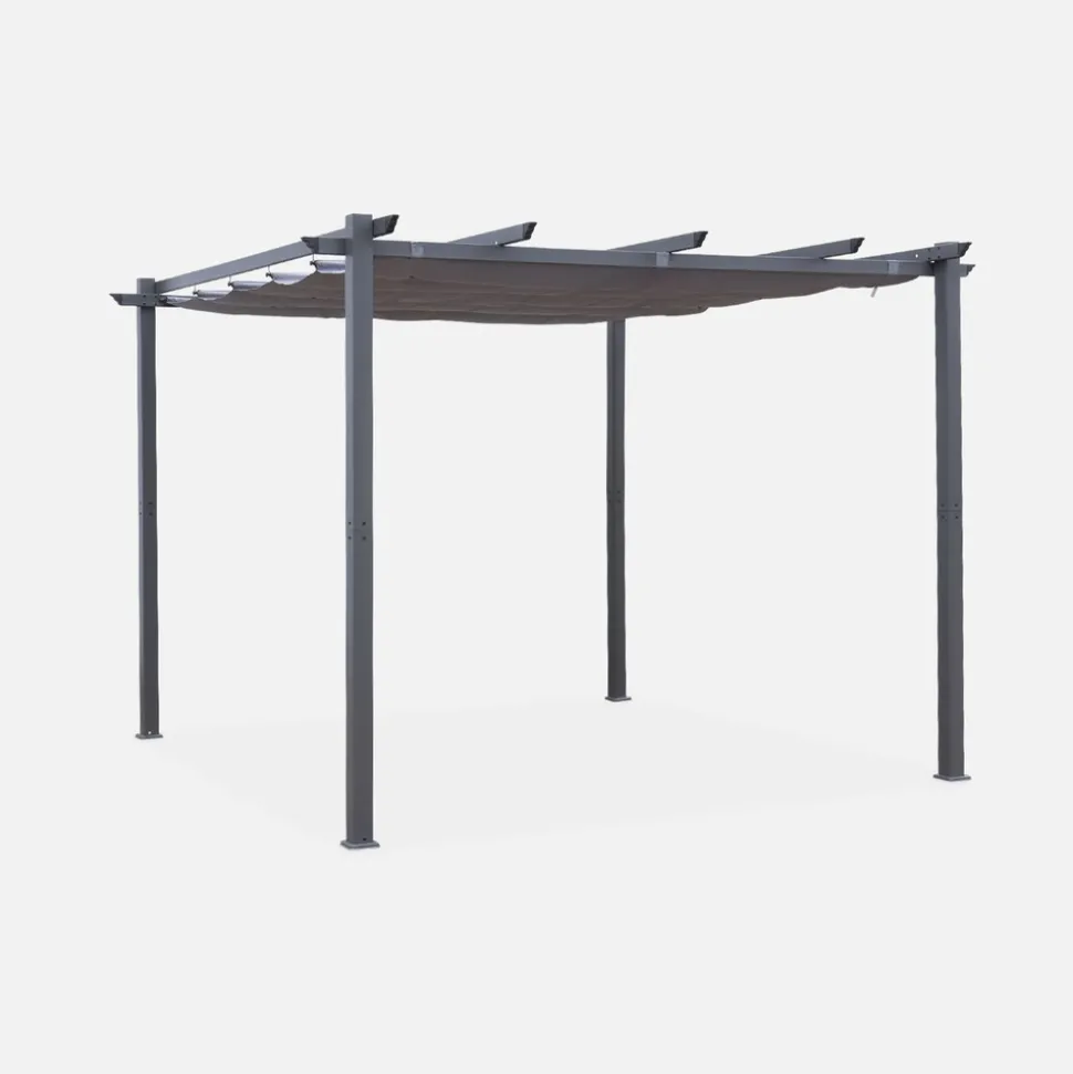 SWEEEK - Pergola aluminium - isla 3x3m - toile grise - tonnelle idéale pour votre terrasse. Toit rétractable. Toile coulissante. Structure