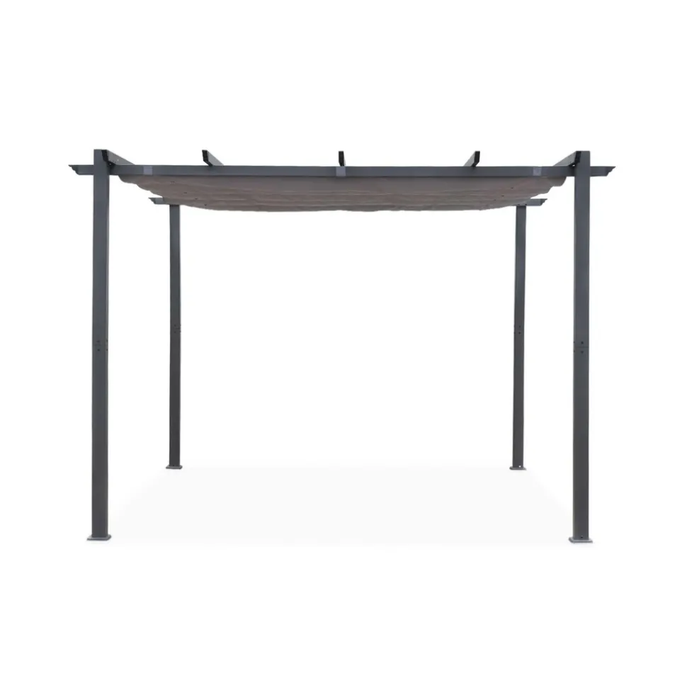 SWEEEK - Pergola aluminium - isla 3x3m - toile grise - tonnelle idéale pour votre terrasse. Toit rétractable. Toile coulissante. Structure