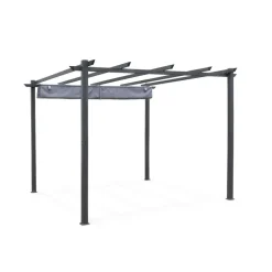 SWEEEK - Pergola aluminium - isla 3x3m - toile grise - tonnelle idéale pour votre terrasse. Toit rétractable. Toile coulissante. Structure