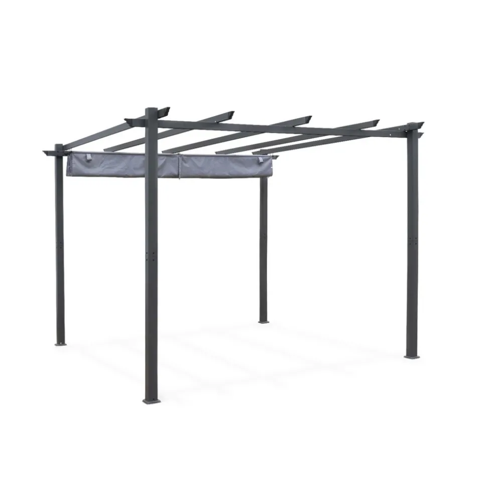 SWEEEK - Pergola aluminium - isla 3x3m - toile grise - tonnelle idéale pour votre terrasse. Toit rétractable. Toile coulissante. Structure