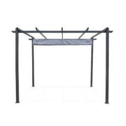 SWEEEK - Pergola aluminium - isla 3x3m - toile grise - tonnelle idéale pour votre terrasse. Toit rétractable. Toile coulissante. Structure