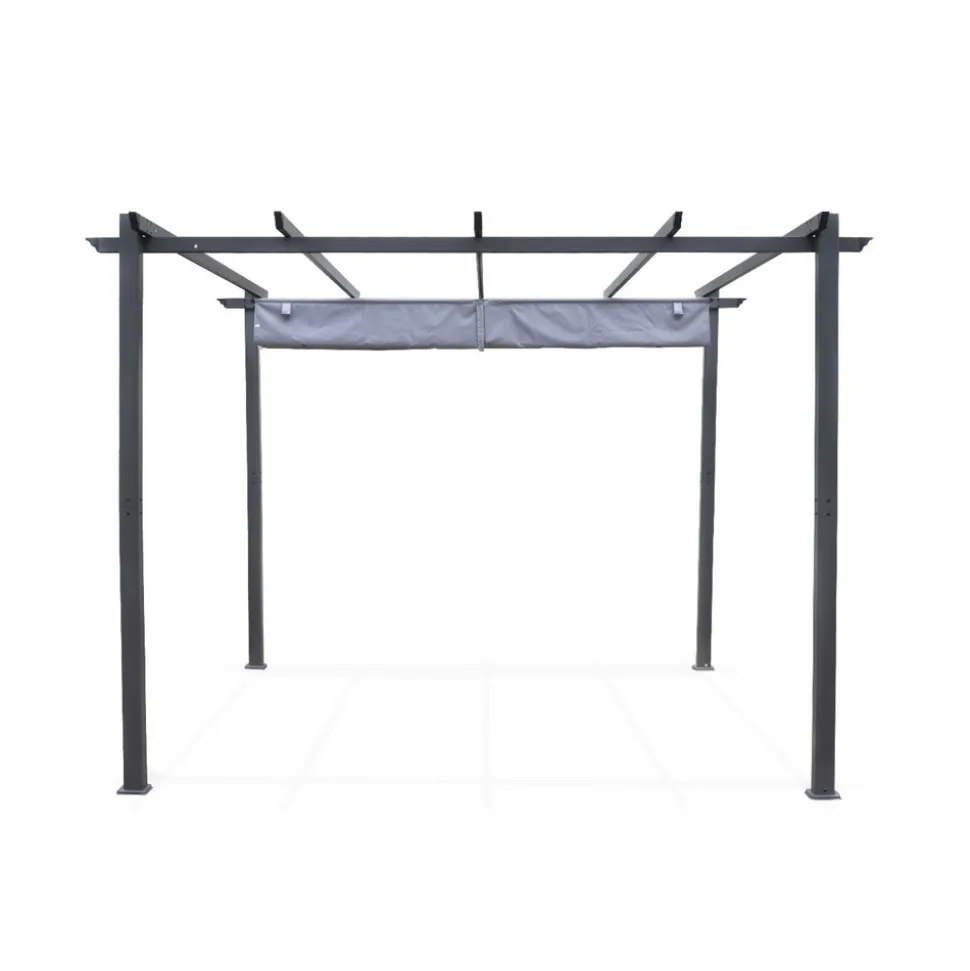 SWEEEK - Pergola aluminium - isla 3x3m - toile grise - tonnelle idéale pour votre terrasse. Toit rétractable. Toile coulissante. Structure