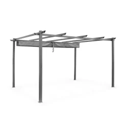 SWEEEK - Pergola aluminium - isla 3x4m - toile grise - tonnelle idéale pour votre terrasse. Toit rétractable. Toile coulissante. Structure