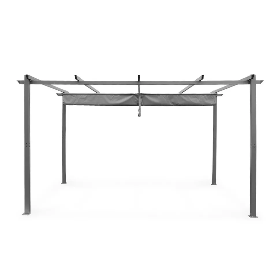 SWEEEK - Pergola aluminium - isla 3x4m - toile grise - tonnelle idéale pour votre terrasse. Toit rétractable. Toile coulissante. Structure