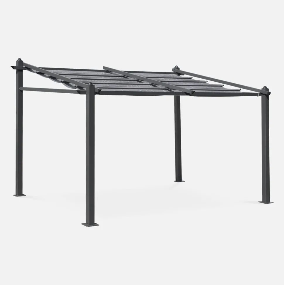 SWEEEK - Pergola murale en aluminium - murum 3x4m - toile grise - tonnelle idéale pour votre terrasse. Toit retractable. Toile coulissante.
