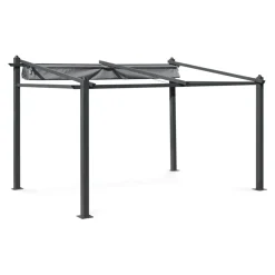 SWEEEK - Pergola murale en aluminium - murum 3x4m - toile grise - tonnelle idéale pour votre terrasse. Toit retractable. Toile coulissante.