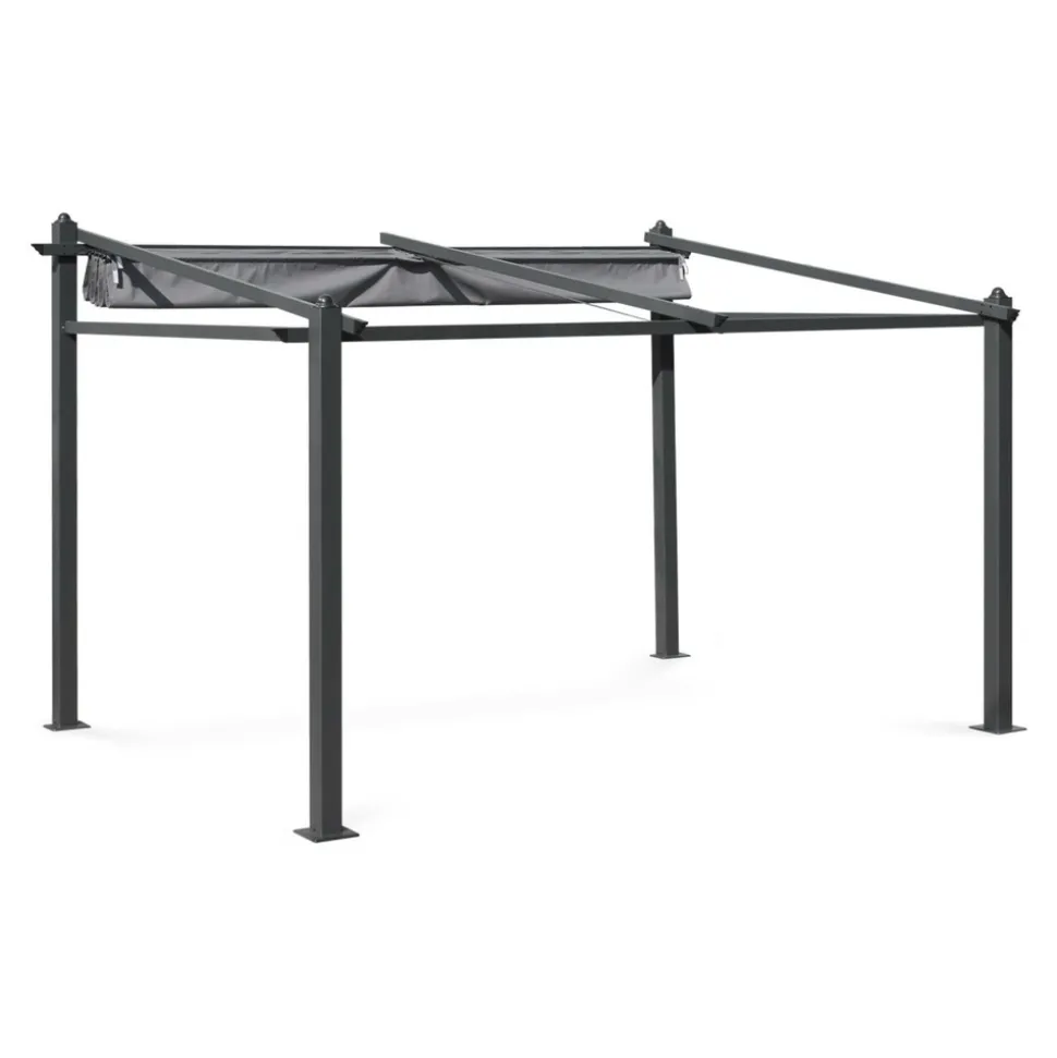 SWEEEK - Pergola murale en aluminium - murum 3x4m - toile grise - tonnelle idéale pour votre terrasse. Toit retractable. Toile coulissante.
