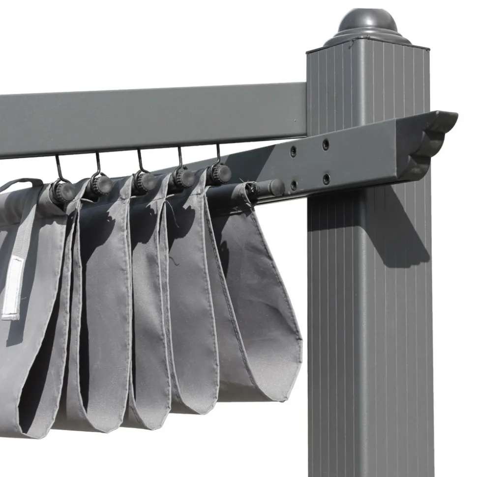 SWEEEK - Pergola murale en aluminium - murum 3x4m - toile grise - tonnelle idéale pour votre terrasse. Toit retractable. Toile coulissante.