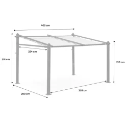 SWEEEK - Pergola murale en aluminium - murum 3x4m - toile grise - tonnelle idéale pour votre terrasse. Toit retractable. Toile coulissante.