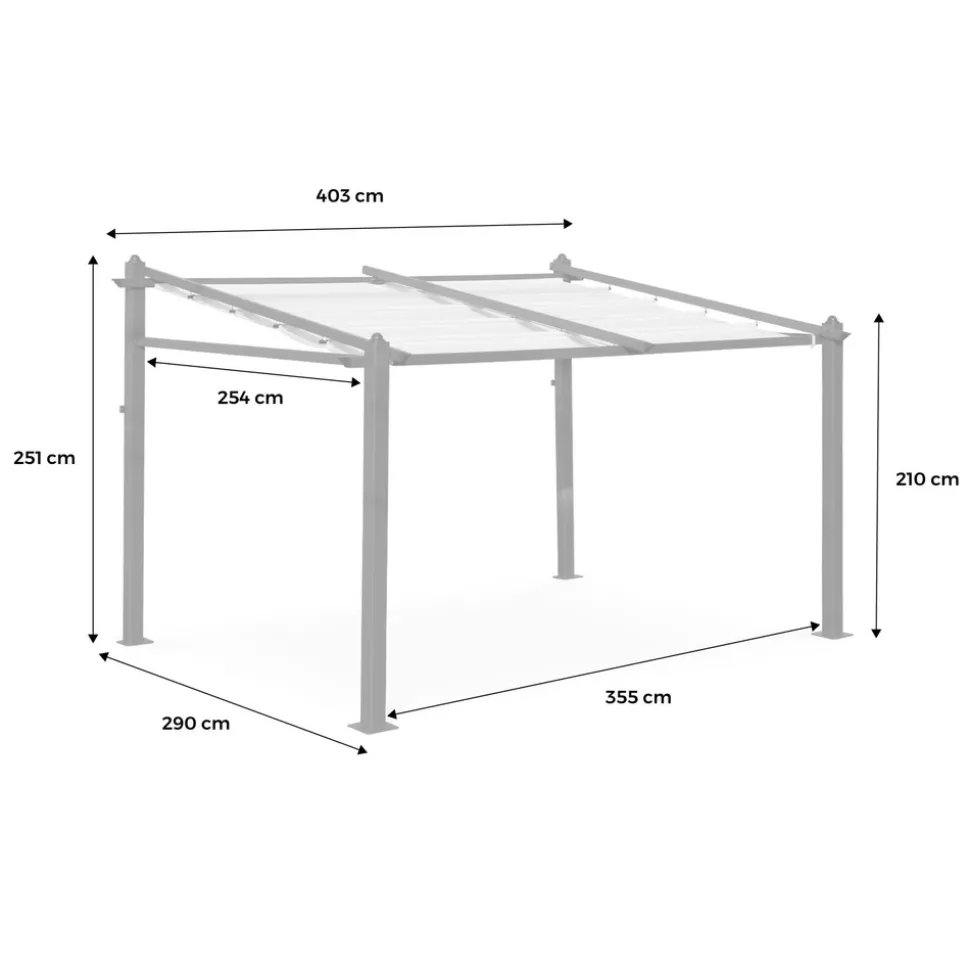 SWEEEK - Pergola murale en aluminium - murum 3x4m - toile grise - tonnelle idéale pour votre terrasse. Toit retractable. Toile coulissante.