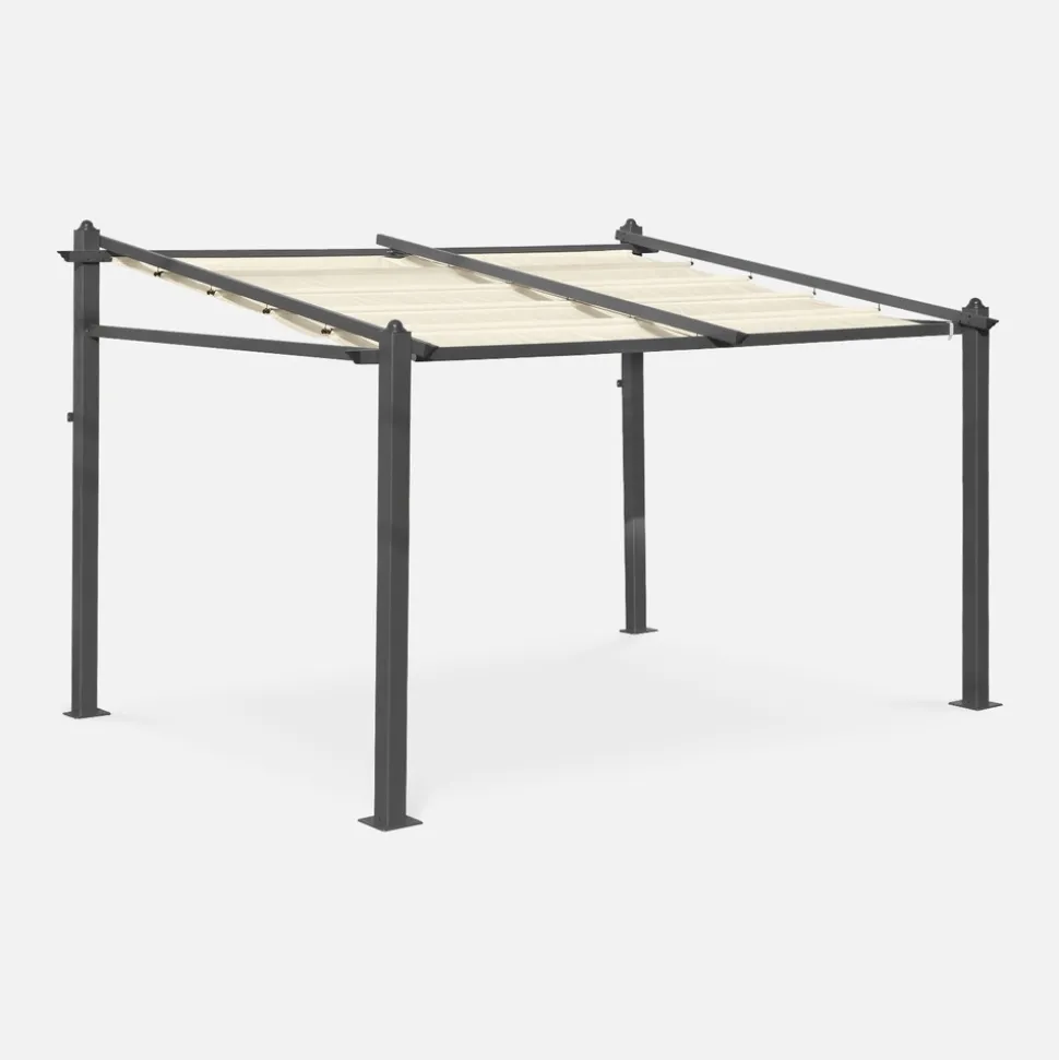 SWEEEK - Pergola murale en aluminium - murum 3x4m - tonnelle toile ecru