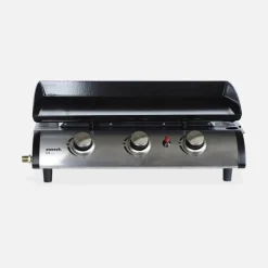 SWEEEK - Plancha au gaz 3 feux - porthos 3 brûleurs - 7.5 kw. Barbecue. Cuisine extérieure. Grande plaque émaillée. Inox
