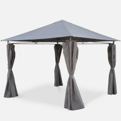 SWEEEK - Tonnelle 3x3 m - elusa - toile grise - pergola avec rideaux. Tente de jardin. Barnum. Chapiteau. Réception
