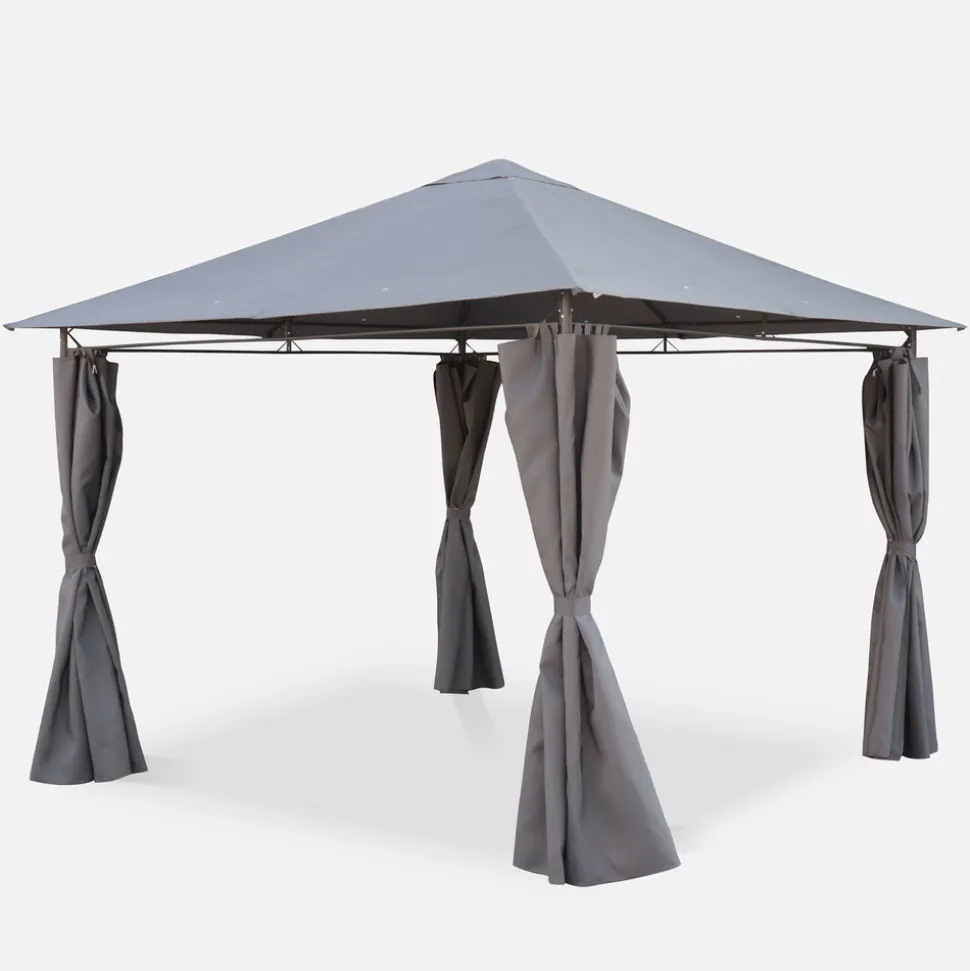SWEEEK - Tonnelle 3x3 m - elusa - toile grise - pergola avec rideaux. Tente de jardin. Barnum. Chapiteau. Réception